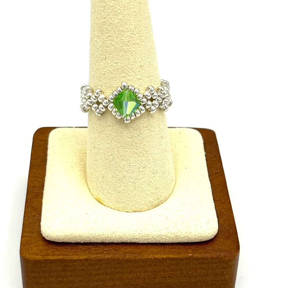 HAND CRAFTED Beaded Green Crystal Ring